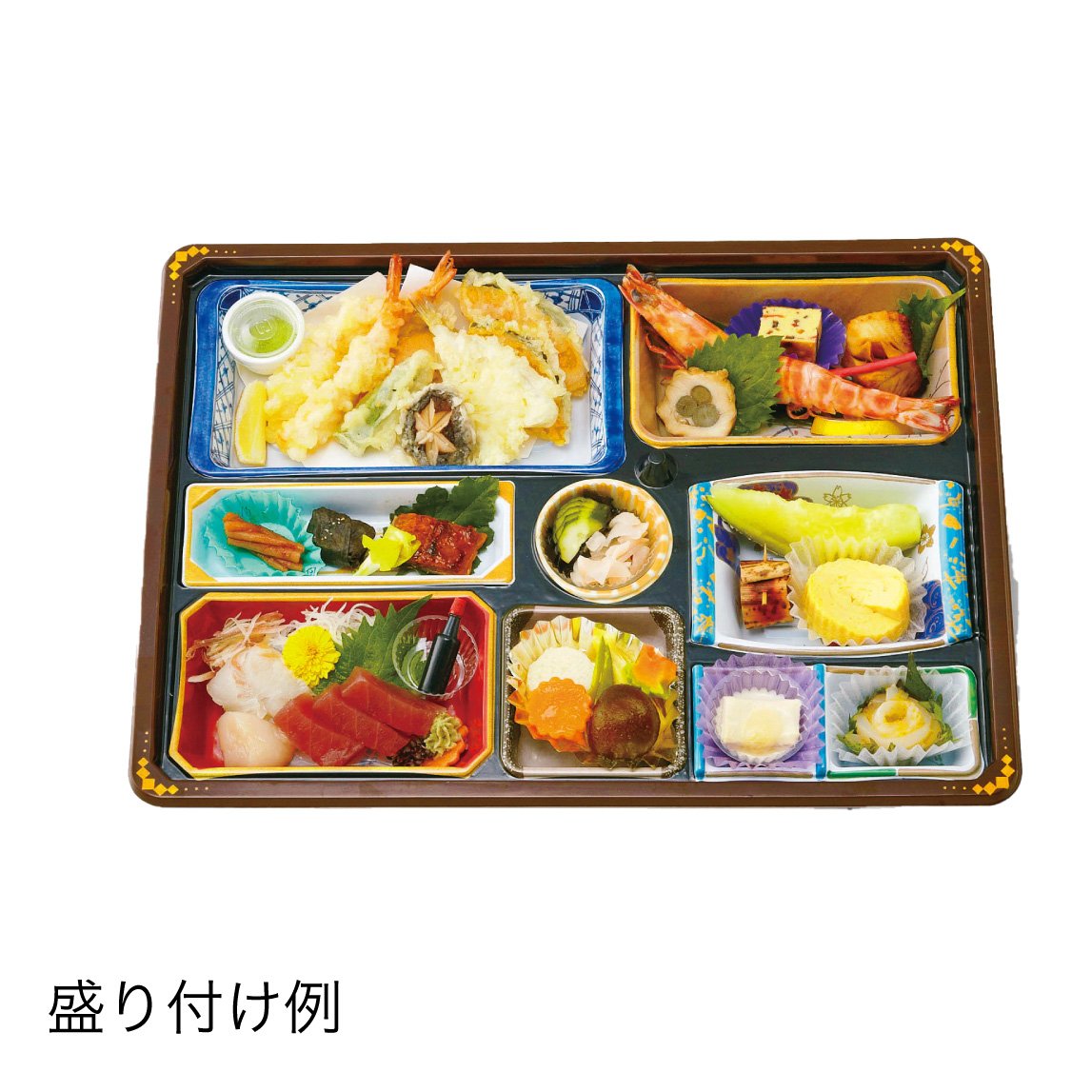 【仕出し弁当】幅 275-435mm 会席膳セット 三彩柄蓋・本体セット(サイズ6種)
