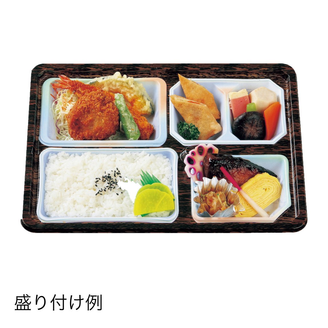 【仕出し弁当】幅 275-435mm 会席膳セット 木目柄蓋・本体セット(サイズ6種)