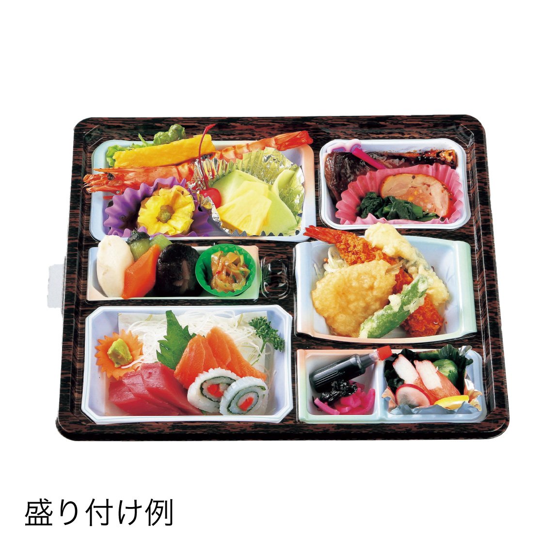 【仕出し弁当】幅 275-435mm 会席膳セット 木目柄蓋・本体セット(サイズ6種)