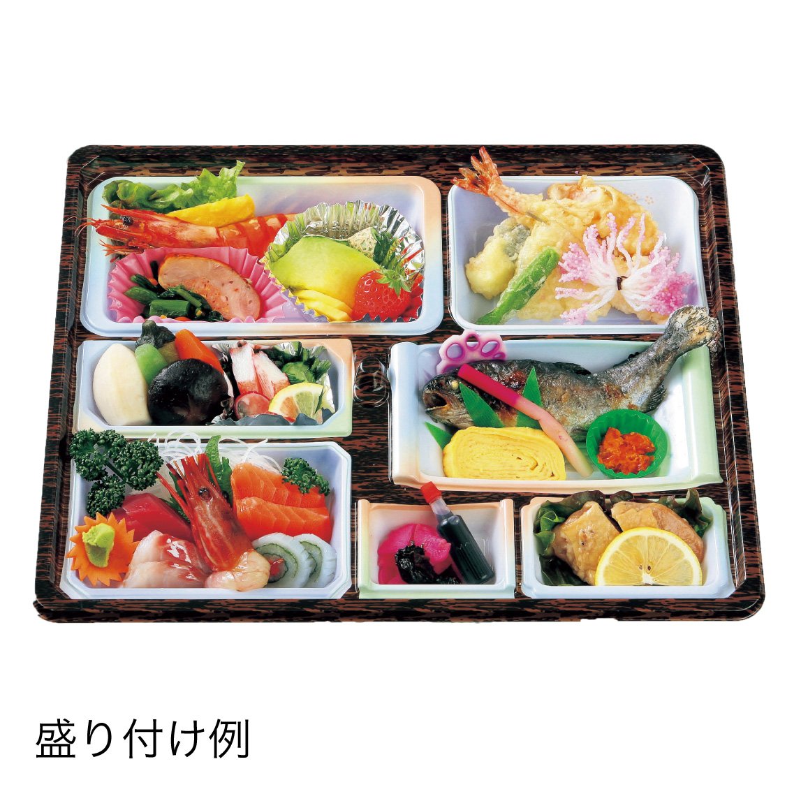 【仕出し弁当】幅 275-435mm 会席膳セット 木目柄蓋・本体セット(サイズ6種)