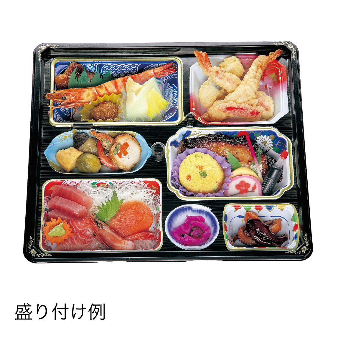 【仕出し弁当】幅 275-435mm 会席膳セット 三彩柄蓋・金彩柄本体セット(サイズ6種)