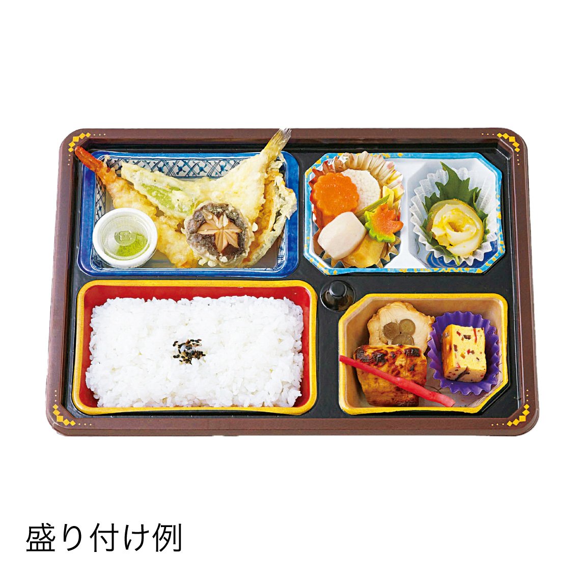 【仕出し弁当】幅 275-435mm 会席膳セット　三彩柄蓋・本体セット（サイズ6種）