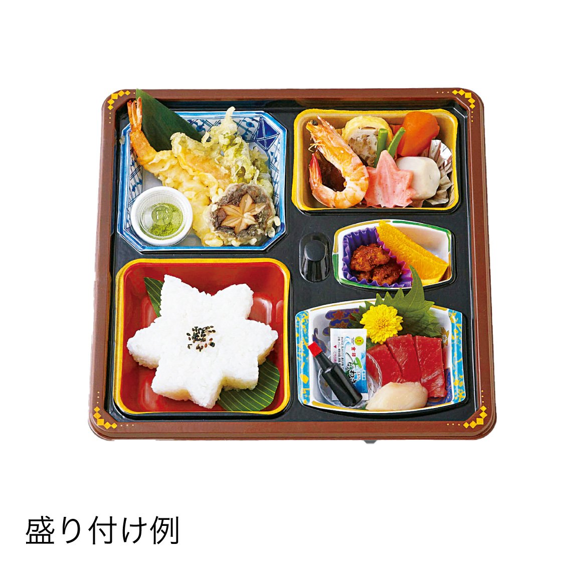 【仕出し弁当】幅 275-435mm 会席膳セット　三彩柄蓋・本体セット（サイズ6種）