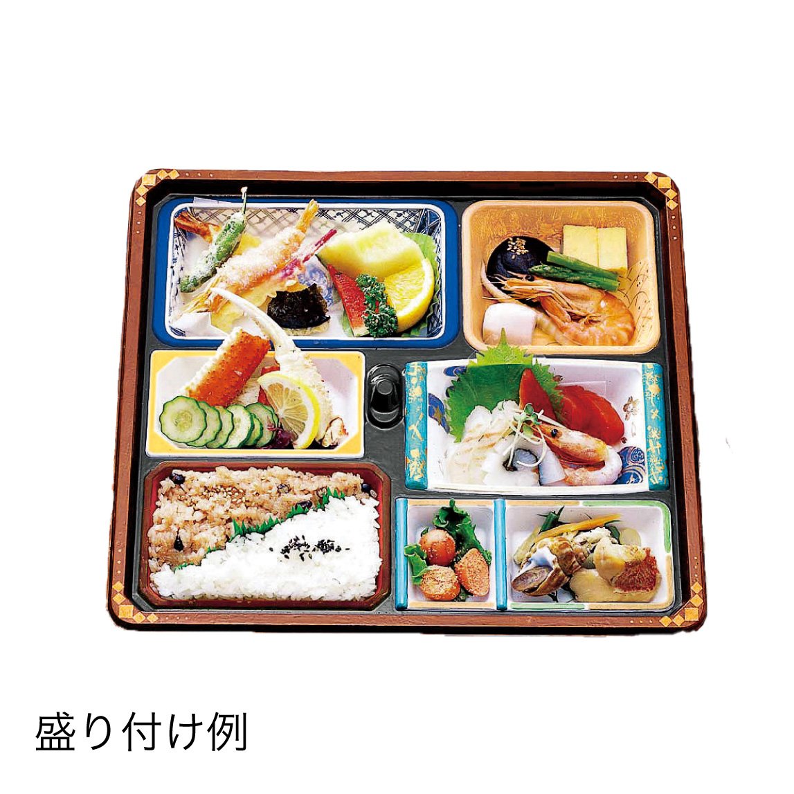 【仕出し弁当】幅 275-435mm 会席膳セット　三彩柄蓋・本体セット（サイズ6種）