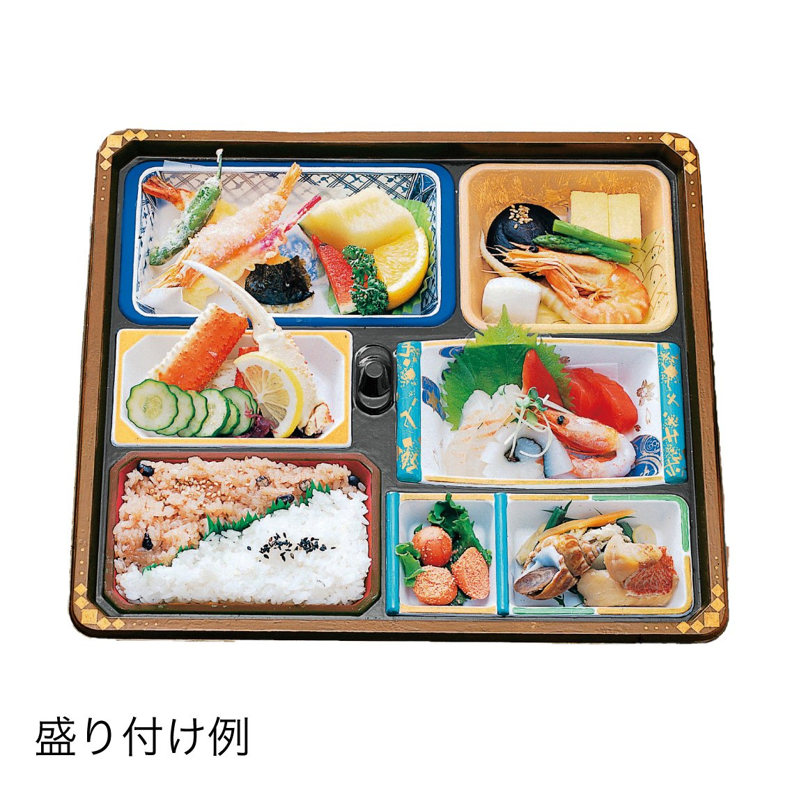 【仕出し弁当】幅 275-435mm 会席膳セット　三彩柄蓋・本体セット（サイズ6種）