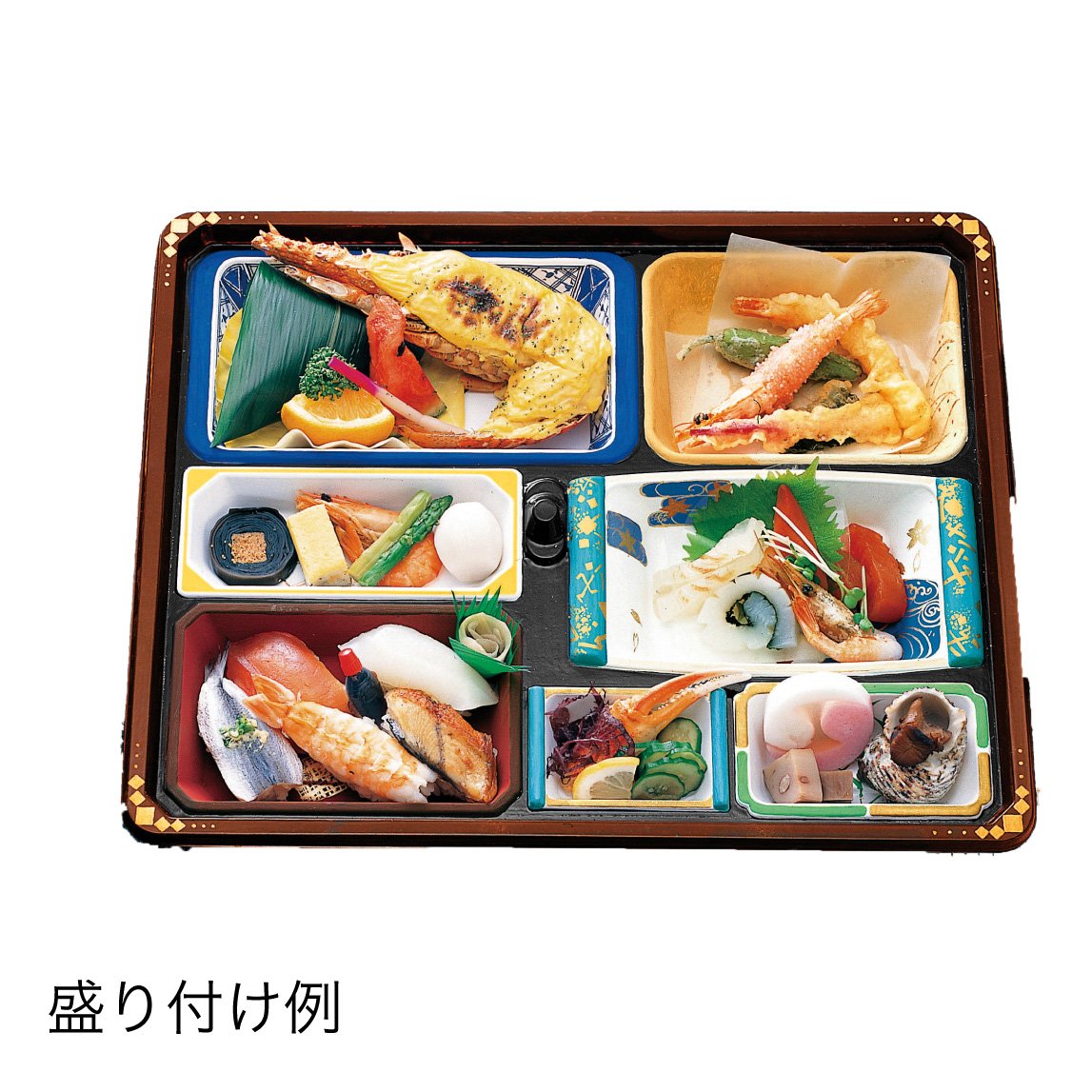 【仕出し弁当】幅 275-435mm 会席膳セット　三彩柄蓋・本体セット（サイズ6種）