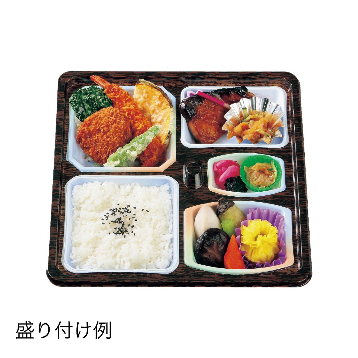 仕出し弁当】幅 275-435mm 会席膳セット 木目柄蓋・本体セット（サイズ