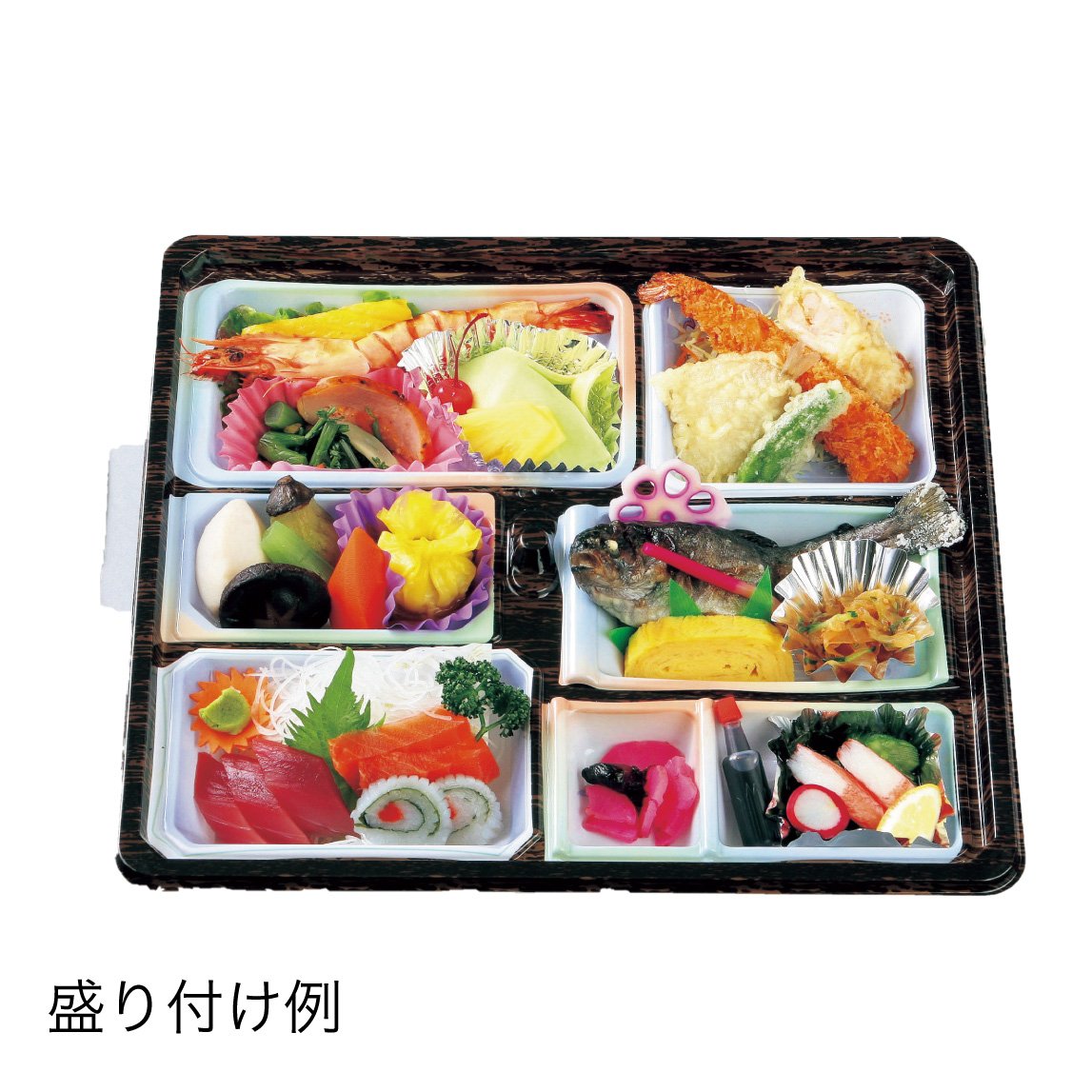 仕出し弁当】幅 275-435mm 会席膳セット 木目柄蓋・本体セット（サイズ