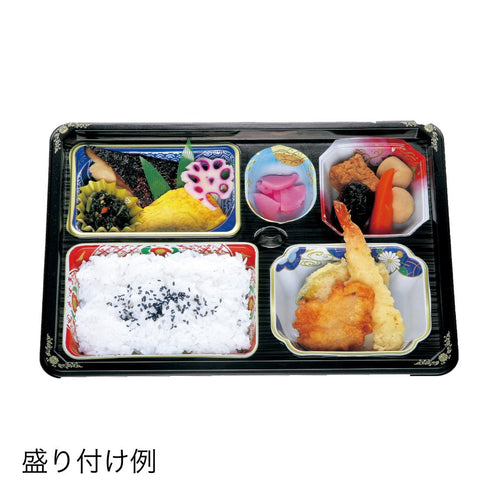 【仕出し弁当】幅 275-435mm 会席膳セット　三彩柄蓋・金彩柄本体セット（サイズ6種）