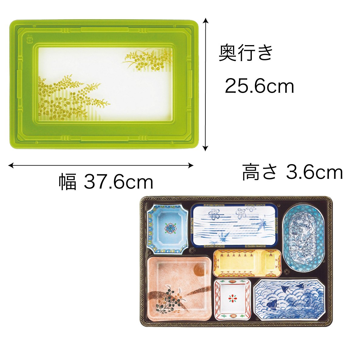 【仕出し弁当】T-130 幅37cm 本体+蓋セット（蓋柄3種 + 本体 2種）