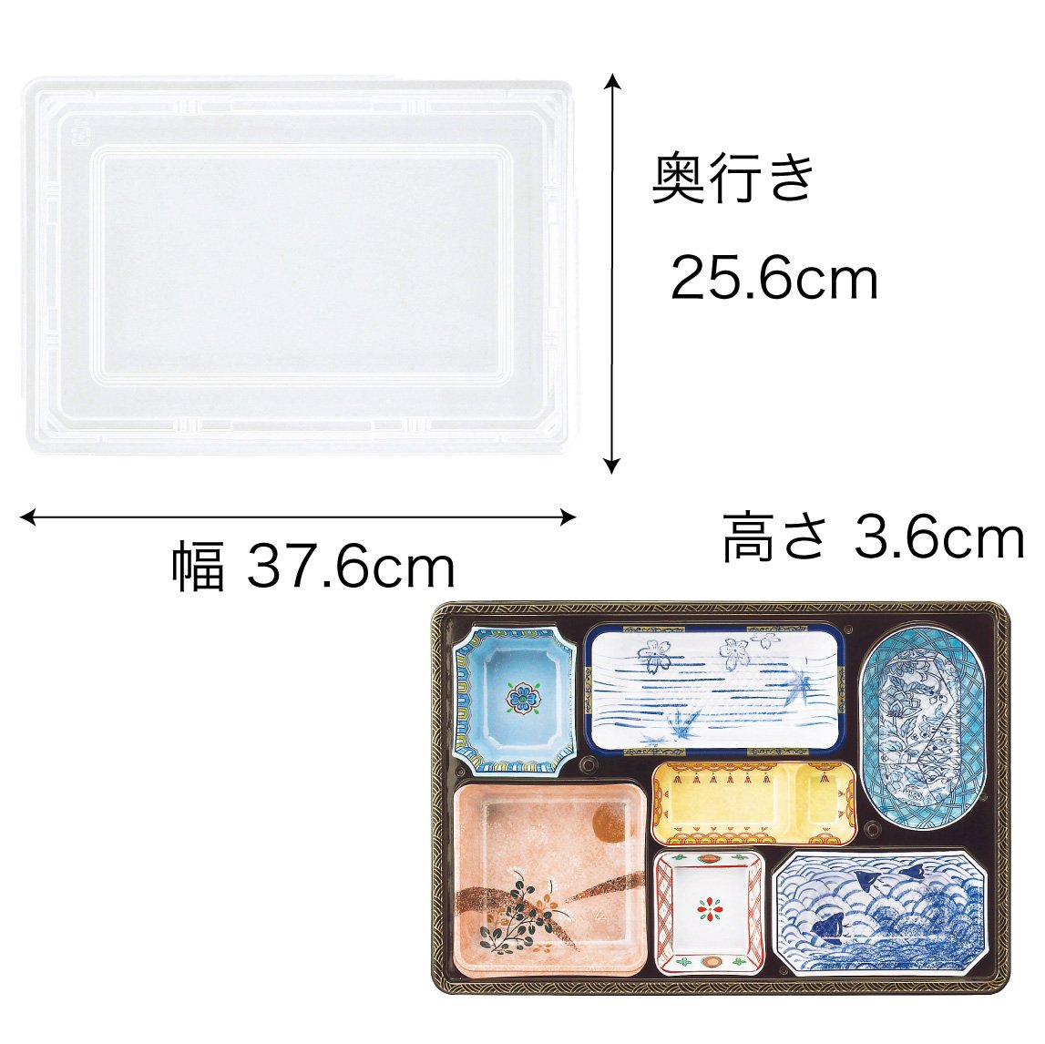 【仕出し弁当】T-130 幅37cm 本体+蓋セット（蓋柄3種 + 本体 2種）